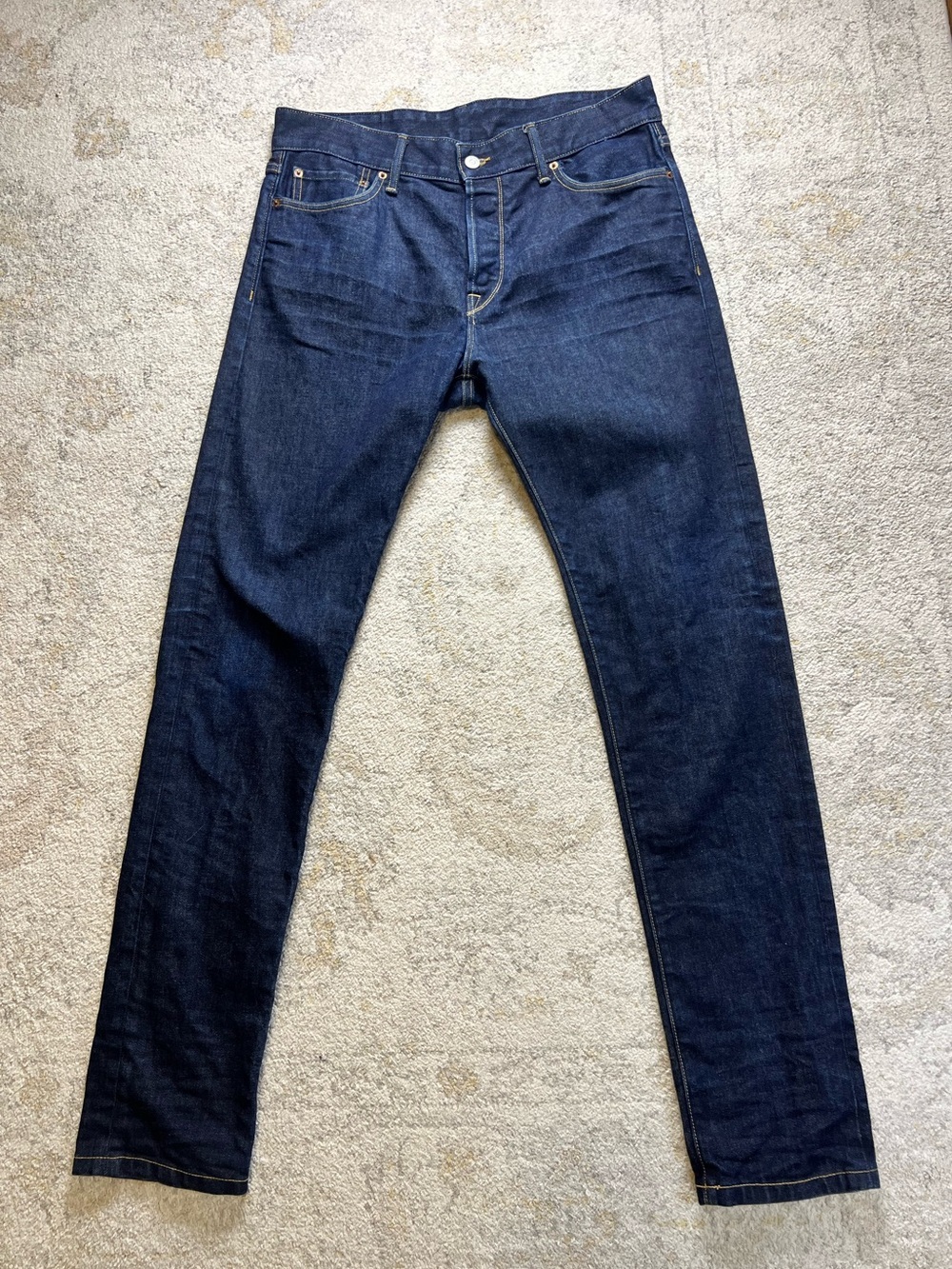 Buck Mason Maverick Slim Jeans Men’s 34x34 Dark Indigo 14oz Denim Made USA